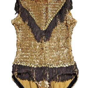 VTG sequin majorette baton twirler costume Prop Decor broken zipper gold brown